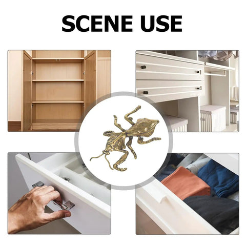 Brass Cabinet Knobs With Insect Motif Door Handles for kitchen cabinets and drawers, featuring mantis design detail.
