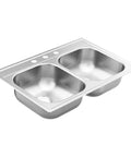 2000 Series 33 Inch 20 Gauge Drop In Double Bowl Stainless Steel Kitchen Sink With Quick Mount And Three Holes For Easy Installation And Quiet Durable Performance