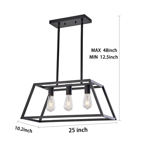 Island Pendant Light For Kitchen Black Four Light Modern Dining Room Fixtures Hanging Cage Linear Pendant Lights Farmhouse Style Dimmable With E26 Base Bulbs Not Included Today with dimensions.
