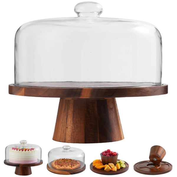 Acacia Wood Cake Stand with Lid 12 Inch ✓