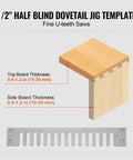 1/2" half blind dovetail jig template with dimensions for custom furniture woodworking cabinets.