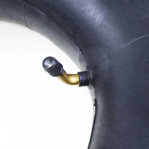 Close-up of 4.80/4.00-8 Inner Tube With Bent Valve Stem for lawn mowers, wheelbarrows, tractors, and mini bikes