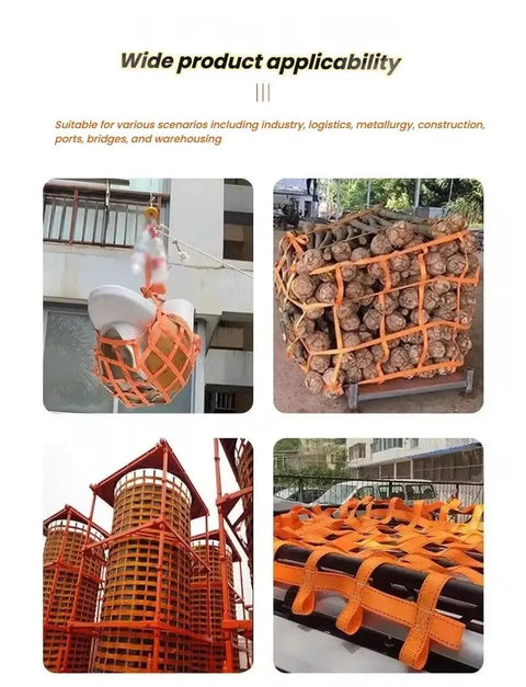 Heavy Duty Cargo Lifting Net 2 Ton Polyester Hoisting Sling for Construction Rigging 300x300 cm, orange safety net in use