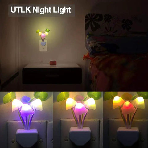 Two Pack Plug In LED Mushroom Night Lights With Dusk To Dawn Sensor Color Changing Bed Night Light Soft Cozy Glow For Kid Friendly Room Hallway Nursery Bedroom Living Room Wall Lamp