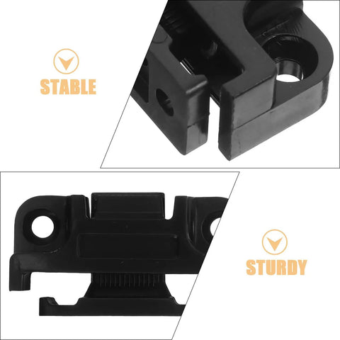 Detailed view of black push on quick fitting furniture panel clips, highlighting stability and sturdiness for tool-free assembly.