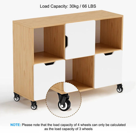 1.5 Inch Stem Casters 4 Pack Pu Swivel Wheels With M10 Threaded Stems And 360 Degree Rotation Heavy Duty Rolling Cart Casters No Stress Setup For Quick Furniture Replacement In Black on a wood shelving unit.