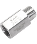 DERPIPE air check valve, 1/2 in NPT female x male, stainless steel hex body, made in China, close-up view