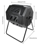 Outdoor 160L Rotating Compost Tumbler Bin For Garden And Yard Waste, large plastic bin, dimensions shown, on metal frame.