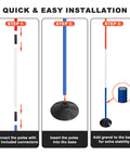 "Installation steps for Six 6-Foot Adjustable Pole Bending Poles For Horses And Pups, showing connection, base insertion, stability"