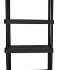 Built Tough Four Tier Plastic Storage Shelf Black Freestanding Rack With No Sweat Setup For Garage Kitchen Pantry Closet And Bathroom Holds An Awesome 280 Pounds, front view of sturdy shelves