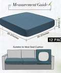 12 Pack Waterproof Stretch Cushion Covers For Patio And Indoor Couches, fits 20-27 inch cushions, gray blue.