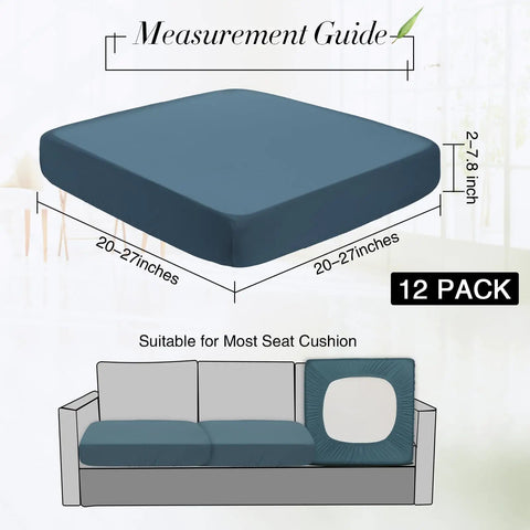 12 Pack Waterproof Stretch Cushion Covers For Patio And Indoor Couches, fits 20-27 inch cushions, gray blue.