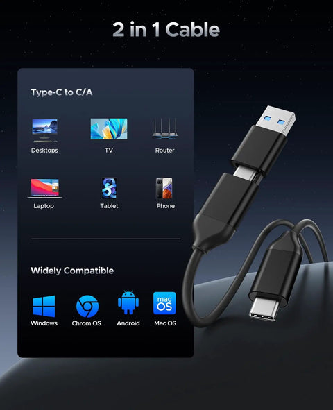 512GB Portable SSD With 460MB/s Speed, Hook Design External Drive With USB-C And USB-A 2-In-1 Cable compatibility chart