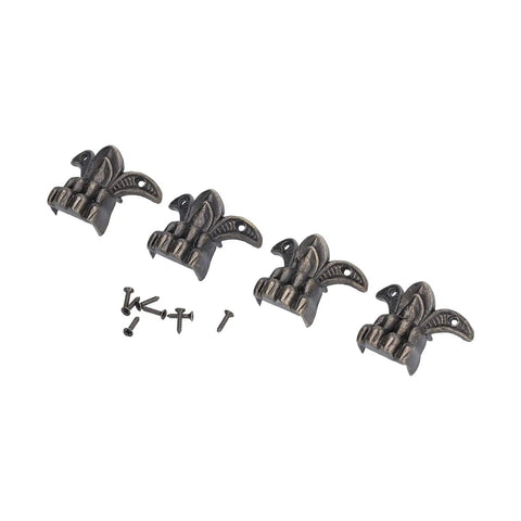Antique Style Box Feet Set Of 12 For Jewelry Boxes And Wooden Cases, Metal Corner Protectors With Screws, DIY fittings shown