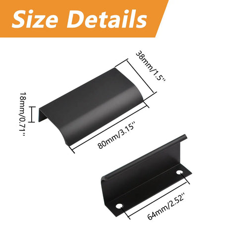 Four Pack Modern Edge Pull Drawer Handles For Furniture And Cabinets 80mm Black Hidden Kitchen Knob Set size details