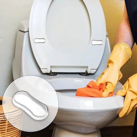 Clear Silicone Toilet Seat Bumpers Replacement Kit for Bidet Attachments with adhesive shown in use on toilet seat