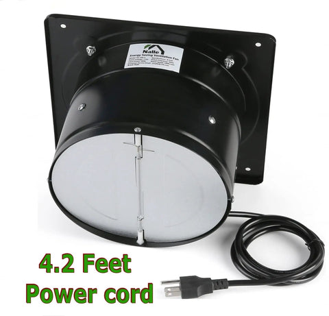Back view of 8 Inch Through Wall Exhaust Fan 80W 500 CFM Heavy Duty Metal Ventilation with 110V Power Cord and black casing