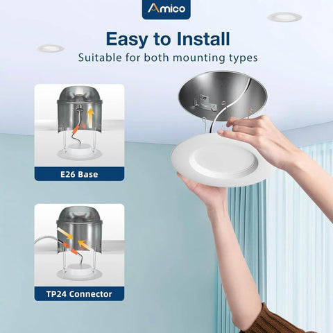 Hands installing 16 Pack 5 To 6 Inch Recessed LED Can Lights With Baffle Trim Dimmable IC And Damp Rated 12.5W