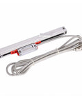 Professional Digital Caliper Built Different For Precision Lathes And Milling Machines Featuring A Rock Solid Glass Scale Electronic Ruler With Half Micron Accuracy XYZ Tracking And A Badass Die Cast Alloy Housing, showing glass scale and cable.