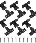 No Sweat Quick Install Furniture Panel Connectors For Cabinets And Wardrobes With Easy Push On Hardware and Rock Solid Right Angle Corner Braces In A 10 Pack Bundle, ten black nylon corner clips with screws.