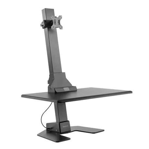 Heavy Duty Electric Standing Desk Converter With Monitor Mount And Wide Keyboard Tray, black motorized riser for ergonomic workstation.