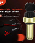 Side view: A-Premium coolant temperature sensor with black plastic connector and brass housing