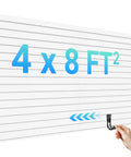 Dang Tough Four By Eight Slatwall Panel Kit With Quick Snap Lock PVC Garage Wall Organizer displaying 4x8 ft design.