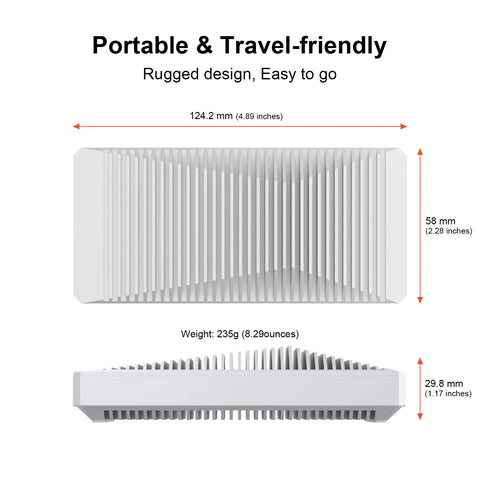 Top and side views of a portable Fanless Thunderbolt 5 Nvme Enclosure For Pcie M2 Drives Up To 8tb in matte silver.