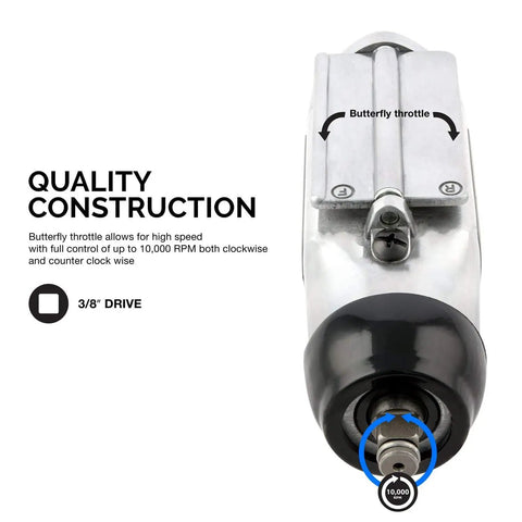 3/8 Inch Drive Butterfly Impact Wrench, 75 Foot Pound Torque, 10,000 RPM Pneumatic Air Wrench For Automotive Work display
