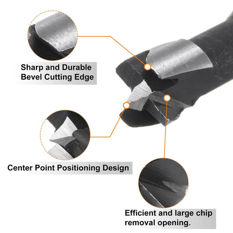 Close-up of High Speed Steel Forstner Drill Bits 5/16 Inch 8mm showing sharp bevel cutting edge and center point positioning design.