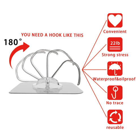 Heavy Duty Adhesive Hooks That Disappear Into Your Decor, Hold Up To 22 Lb, Waterproof And Reusable, No Nails Or Drills, Clear design.