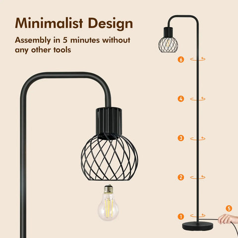 Industrial LED Floor Lamp Tall Standing Light With 6W Bulb Foot Switch No Fuss Easy Setup Metal Modern Floor Lamp For Living Room