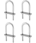 Four pack of marine stainless steel U bolts with nuts and plates, ideal for boat decks, trailers, and rails, rust resistant and heavy duty.