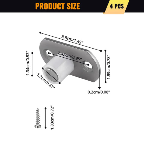 Heavy Duty Sliding Barn Door Floor Guide With Nylon Wheel 4 Pcs Pocket Door Bottom Guide Rollers Durable Floor Guide Bracket Metal Hardware With M4 Screws For Home Furniture Doors Closet, side view with dimensions