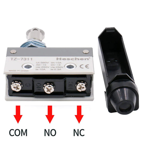Horizontal Limit Switch TZ-7311 With Momentary Parallel Roller Plunger Actuator 380V AC 10A Single Pole IP54 4mm Fixing Hole