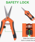 Ultra Sharp Pruning Shears For Gardening With Spring Loaded Mechanism Stainless Steel Precision Blades Six Point Five Inch Workhorse Garden Clippers For Bonsai And Precise Cuts Ergonomic Comfort Grip showing safety lock