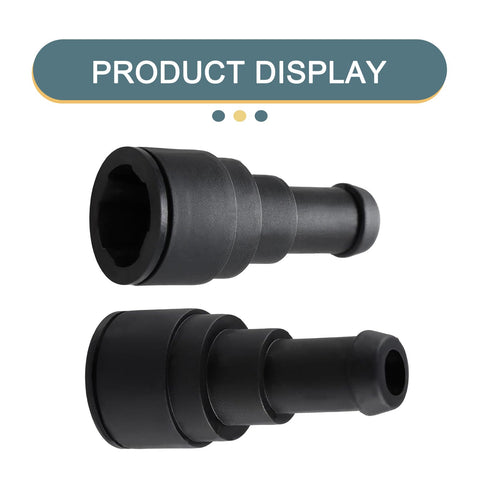 Two Pack Car Heater Hose Fittings And Quick Connect Coolant Connectors For Buick GMC Chevrolet Ford Lincoln Durable Black Hose Adapters Easy Install Leak Proof Keeps Engine Cooling Running Smooth, showcasing durable black connectors with quick install feature.