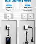 Level 1 and 2 EV Charger With 25ft Cable, Grab And Go Portable J1772 Charger for 120V to 240V, showing dual charging modes
