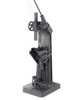 Hardcore 5 Ton Floor Arbor Press With Built Tough Cast Iron Frame And Rapid Ratchet Leverage Action For Zero Hassle Workshop Punching And Heavy Duty Metal Forming side view of press.