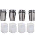 High Precision Spring Collet Set ERG20 With 4 Durable Pieces For CNC Engraving Milling And Lathe Tasks, featuring four steel collets and storage boxes.