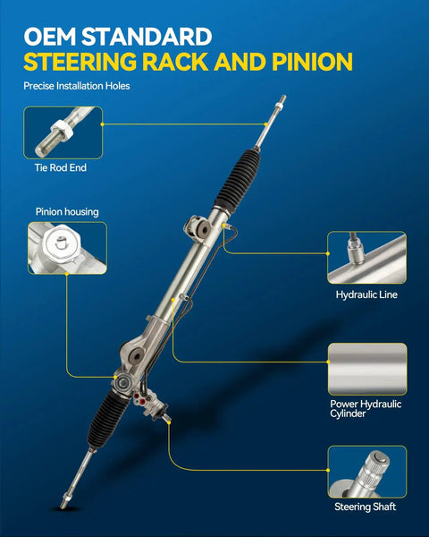 Hydraulic Power Steering Rack And Pinion For Ford F150 2004 2008 4.6L 5.4L RWD Plus 2005 2008 4.2L RWD Lincoln Mark LT 2006 2008 5.4L RWD Direct Fit Replacement 22 277 illustration with labeled parts