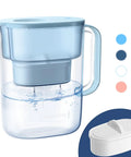Blue 10-Cup Water Filter Pitcher, NSF Certified, 200-Gallon Long-Life Filter, Reduces PFOA PFOS And Chlorine, clear vessel