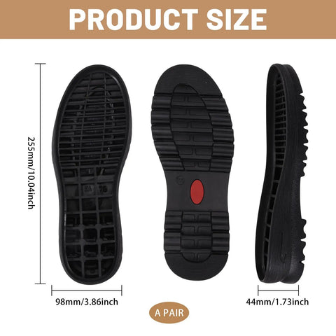 Replacement Rubber Full Outsole For Leather Shoes Non Slip Wear Resistant Black 1 Pair Size 9.8cm Wide 25.5cm Long 4.4cm Thick