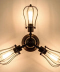 Vintage Industrial Ceiling Light With Metal Wire Cage Shade, Adjustable Socket, Semi Flush Mount Rustic Lamp Fixture, 3 Light