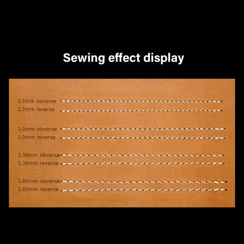 Sewing effect display on leather showing stitch variations made by Leather Chisel And Pricking Iron Set Pro Grade Die Steel Puncher.