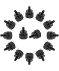Ten Piece Pack Of 6-32 Thread Black Anodized Aluminum Thumb Screws With A Slick Finger Grip Design Great For Computer Cases Hard Drives And Psu Brackets Built Tough For No Sweat Assemblies Always arranged in a circle.