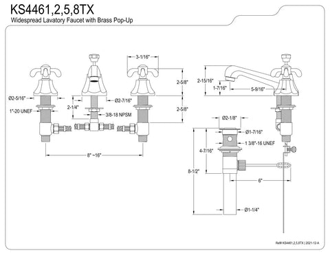Diagram of French Country Widespread Lavatory Faucet With Pop Up Drain In Brushed Nickel No Fuss Easy Install Adjustable 8 To 16 Inch