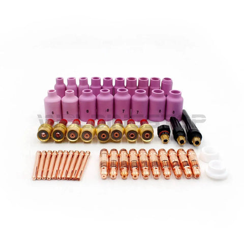 Pro Grade TIG Welding Consumables Kit 0.040 To 1/8 Inch With Back Cap Collet Gas Lens Collet Body And Alumina Cap 51 Piece Set