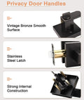 8 Pack Oil Rubbed Bronze Privacy Door Handles For Interior Doors Vintage Square Levers Heavy Duty Bedroom And Bathroom Door Knobs Keyless Privacy Levers Durable Stainless Steel And Zinc Alloy Build Built To Last, showcasing vintage bronze finish, stainless steel latch, and robust internal construction.