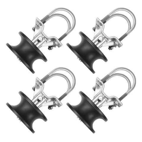Pack Of Four Nylon Sliding Gate Rollers Engineered For Heavy Duty Track Systems with metal brackets and black nylon wheels.